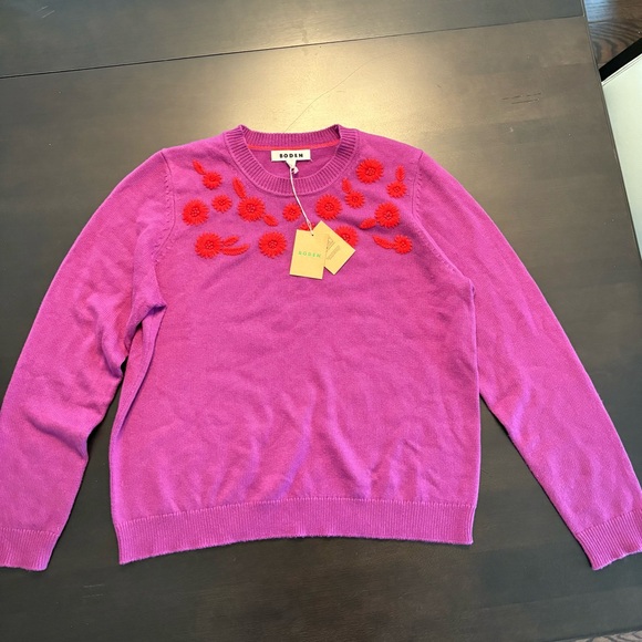 Boden sweater NWT US Large embroidered floral jumper crew neck purple K1007 - Picture 5 of 15